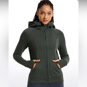 CRZ YOGA Cotton Terry Full Zip Hoodies Thumb Holes